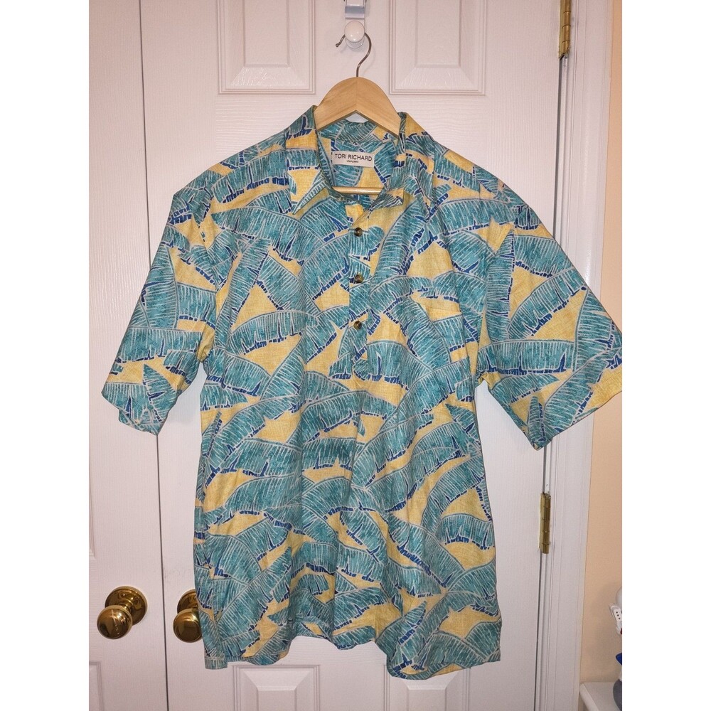 Tori Richard Uniforms Men's L Hawaiian Shirt Tropical Palm Leaf Pullover Cotton